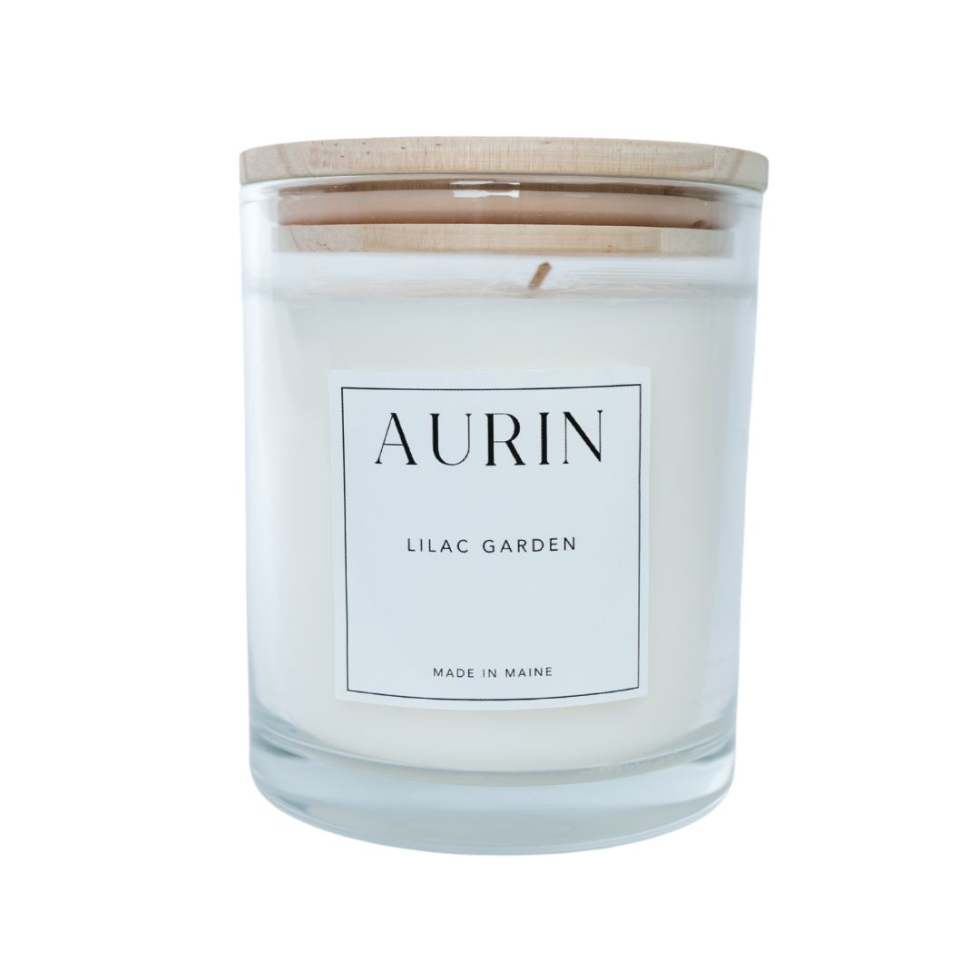 Lilac Gardens, White Candle, Soy Made in Maine. Lilac, Honeysuckle, Lilly of the Valley.