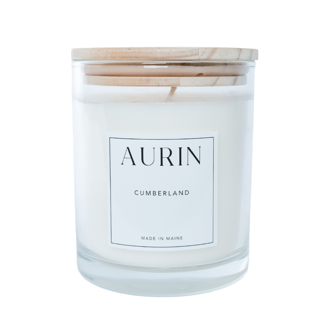 Cumber Candle, Soy Based, White, Made in Maine. Fresh, Grassy, Natural
